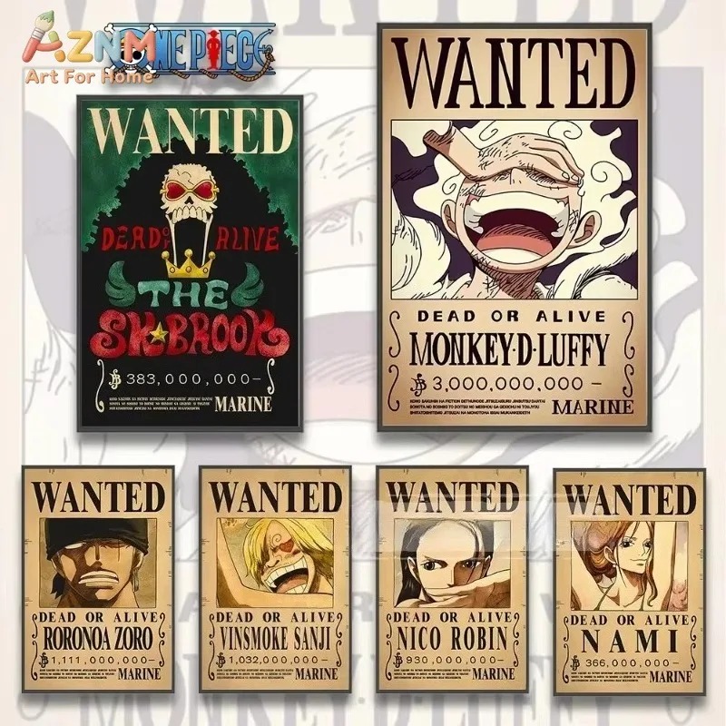 Vintage Fashion Wall Art - AZNM ワンピース ルフィ ギア5 指名手配画 キャンバスプリント