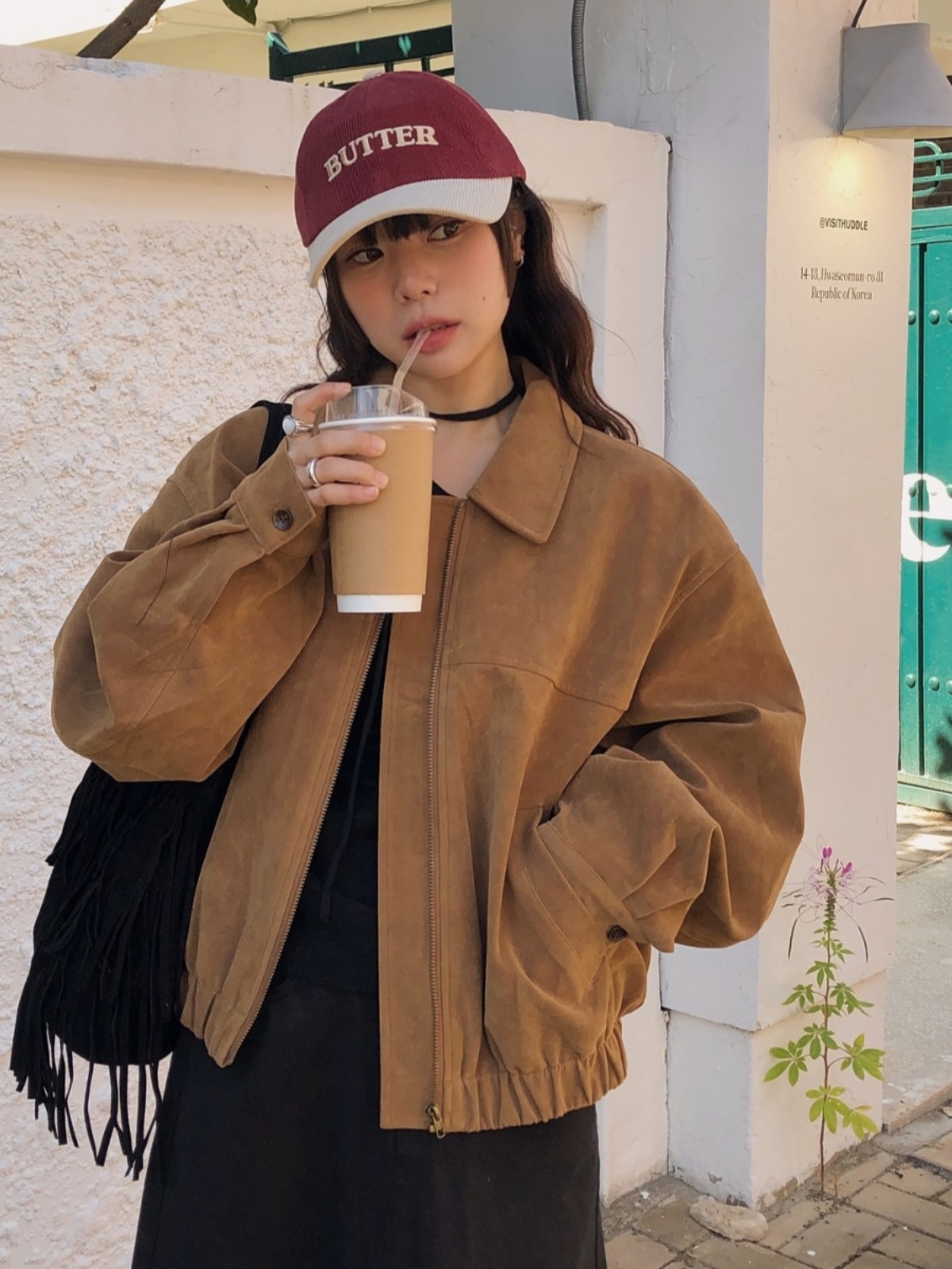 Velvet Blazer Vintage - 冬用レディースベースボールジャケット スエードベルベット ルーズフィット ジッパー ポロカラー ヴィンテージデザイン