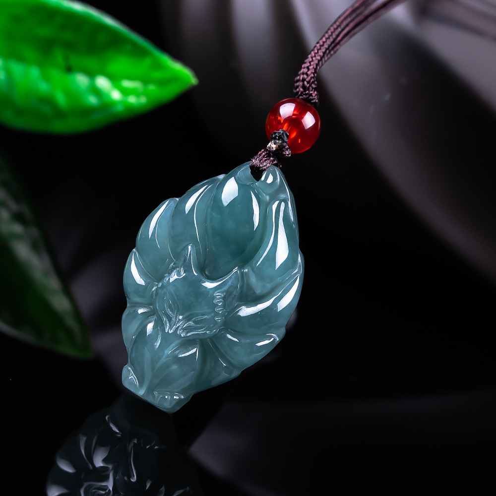 Vintage Fashion - 天然ビルマ翡翠フォックスペンダントネックレスヴィンテージアクセサリー宝石本物の翡翠デザイナーファッションジュエリー女性へのギフト