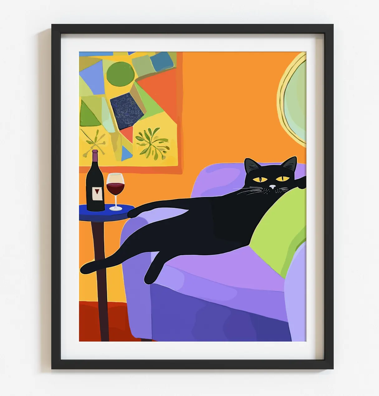 Vintage Fashion Wall Art - レトロな黒猫ワインウォールアートバーカート装飾カクテルアートワインバー装飾ヴィンテージミッドセンチュリー黒猫プリントエクレクティックウォールアートF