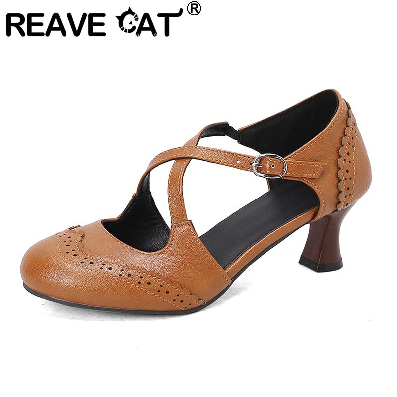 Vintage Fashion Plus Size - Reave cat-女性用ヴィンテージパンプス,日常の靴,丸いつま先,奇妙なかかと,バックルストラップ,オフィスウーマン,大きいサイズ,48,49,50,32,33,6 cm