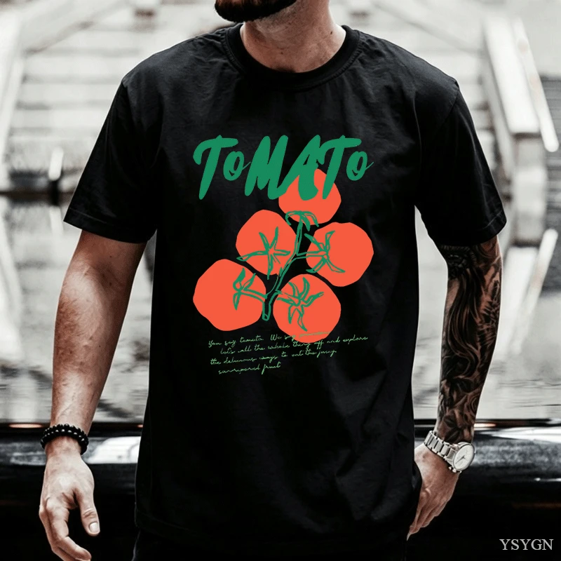 Vintage Fashion Market - トマト柄Tシャツ、夏の庭をテーマにしたTシャツ、メンズ、レディース、ガールズ、ファーマーズマーケットTシャツ、ガーデニング好きへのギフト、ヴィンテージ風、レディース、半袖Tシャツ。