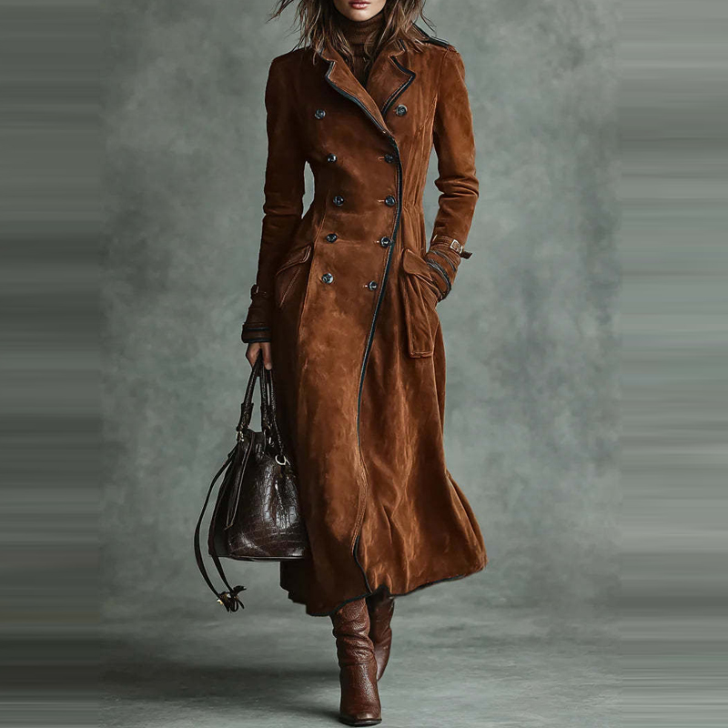 Velvet Blazer Vintage - 女性のファッションラペルカラーポケットロングジャケットエレガントなボタンソリッドベルベットアウターコートヴィンテージ長袖ウインドブレーカーコート