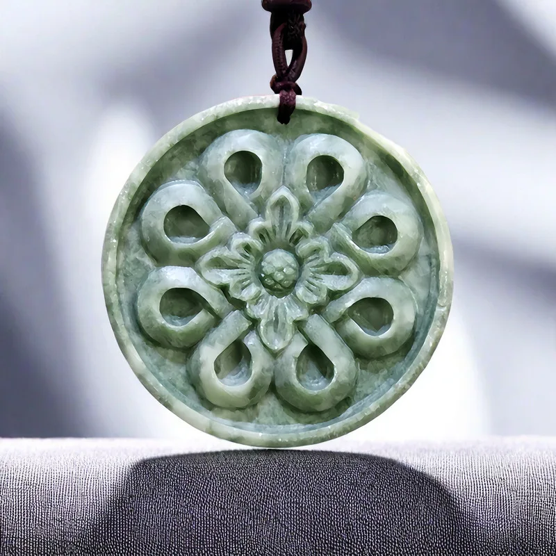 Vintage Fashion - 天然翡翠の花のペンダントネックレス,本物の宝石,お守り,ヴィンテージアクセサリー,中国のファッション,彫刻ジュエリー,高級品