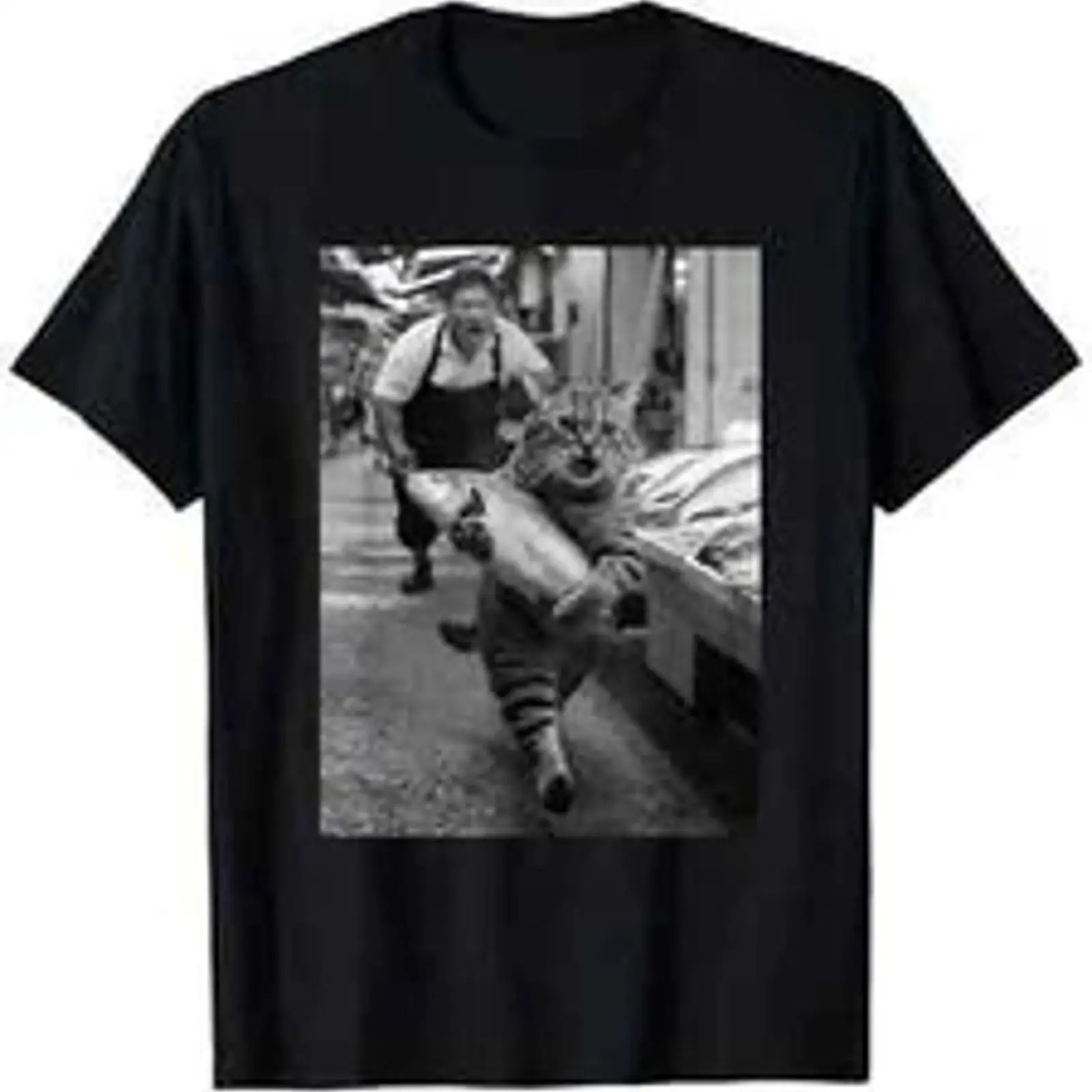 Vintage Fashion Market - 面白い猫が魚市場を盗む黒白ミームTシャツ綿100%ヴィンテージウォッシュデザイナー服ソフトファッションユニセックススタイリッシュ