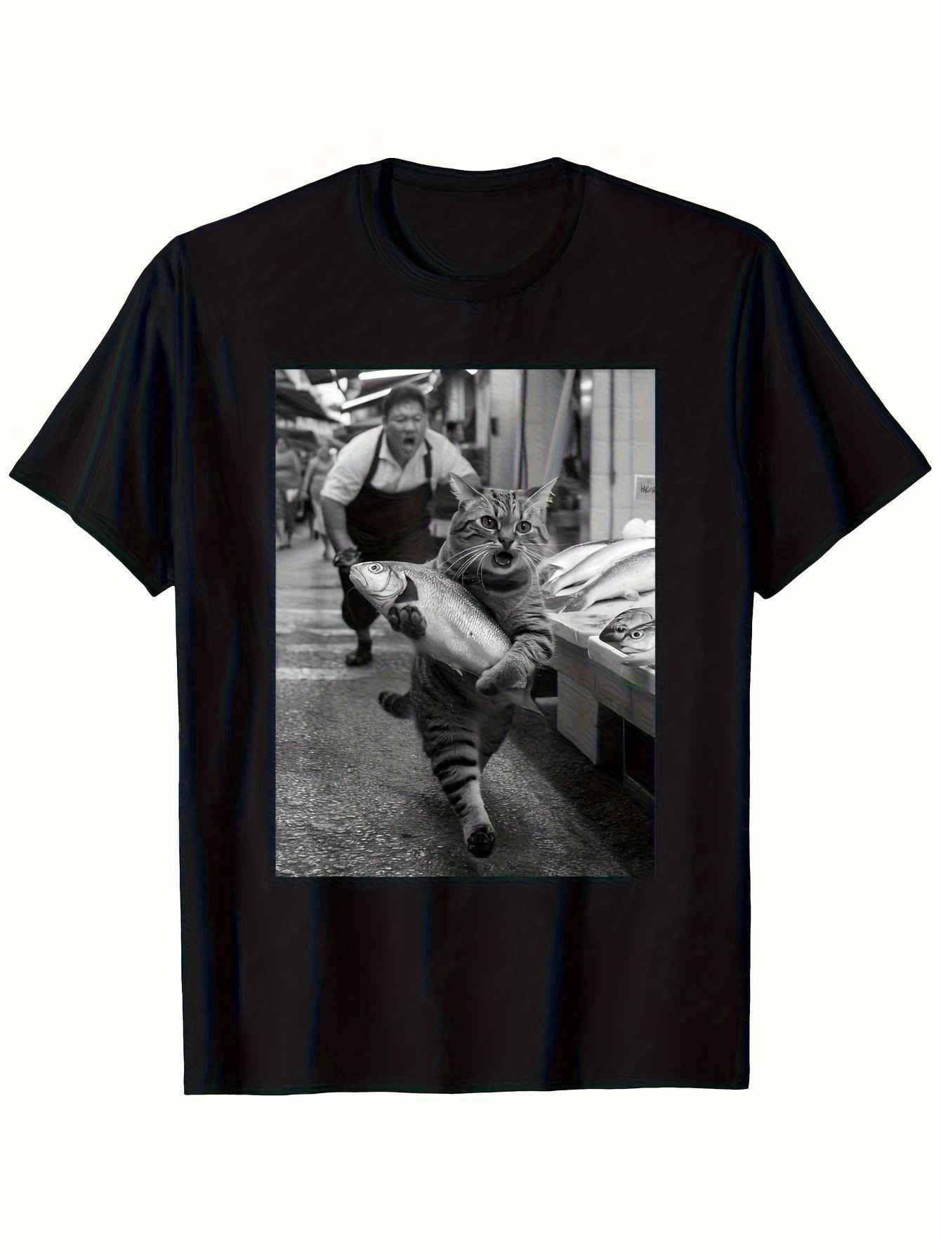面白い猫が魚市場を盗むグラフィックTシャツ - ヴィンテージ - Vintage Fashion Market のレビューと価格