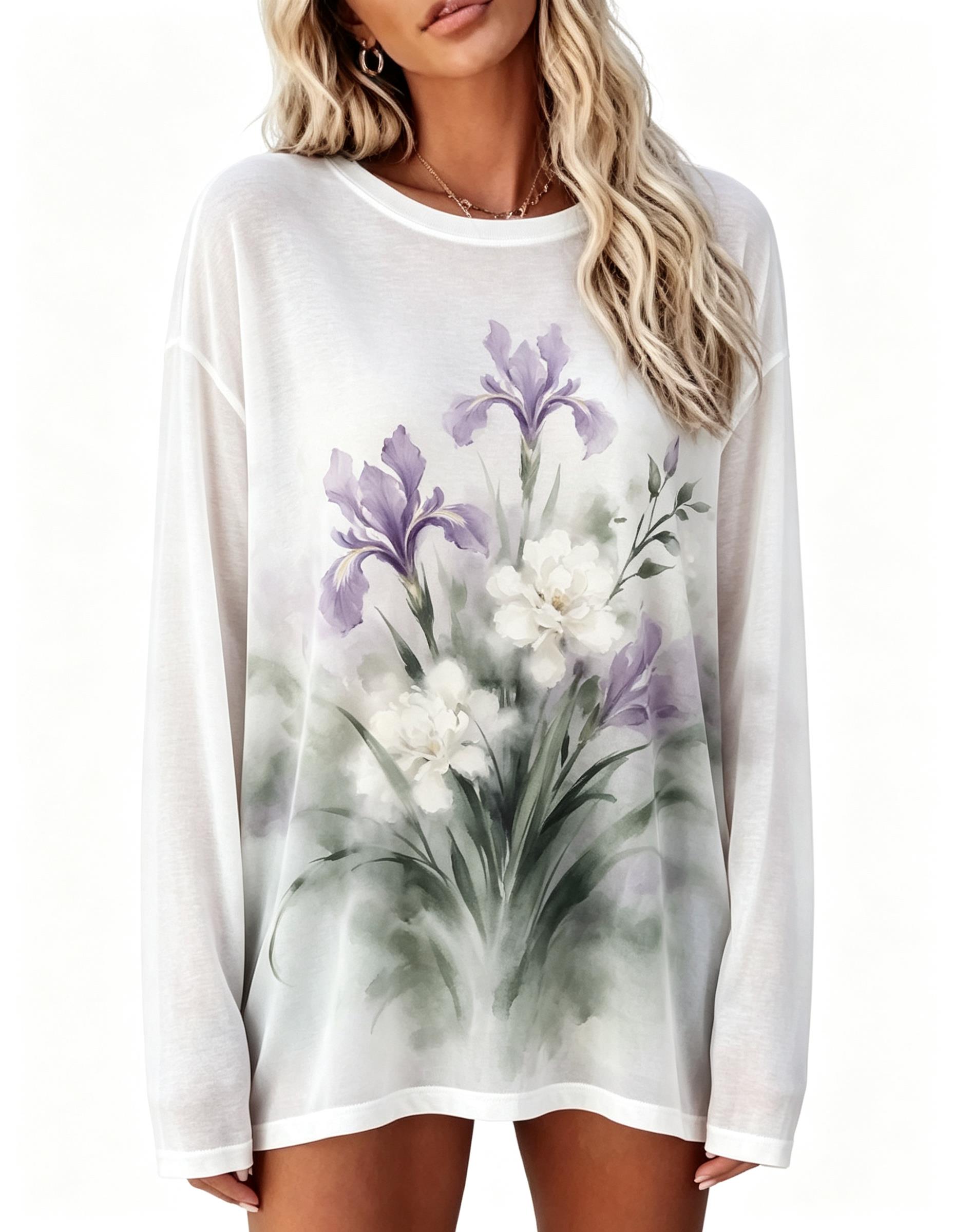レディース長袖Tシャツ ヴィンテージピンクローズフラワーブー - Printed Floral Shirt のレビューと価格