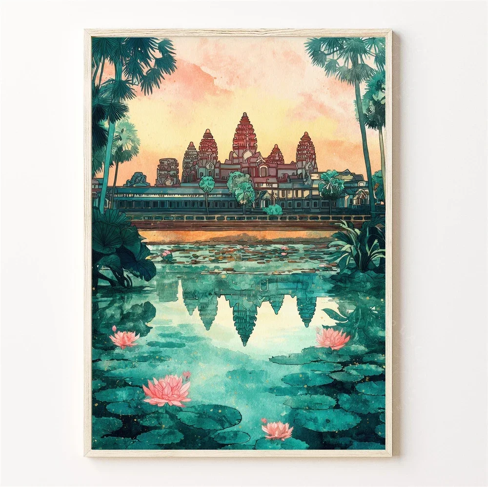 アンコールワット カンボジア ジャングル寺院 トラベルポスタ - Vintage Fashion Wall Art のレビューと価格