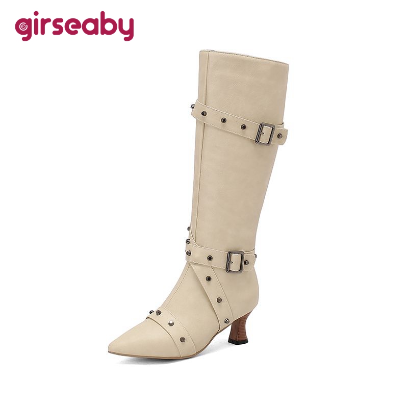 Girseaby レディース 膝丈ブーツ ポインテッドトゥ  - Vintage Fashion Style のレビューと価格