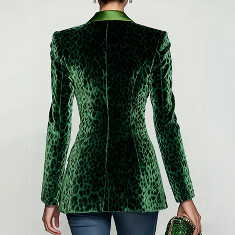 ファッション女性用レオパードプリントスリムベルベットブレザー - Velvet Blazer Vintage のレビューと価格