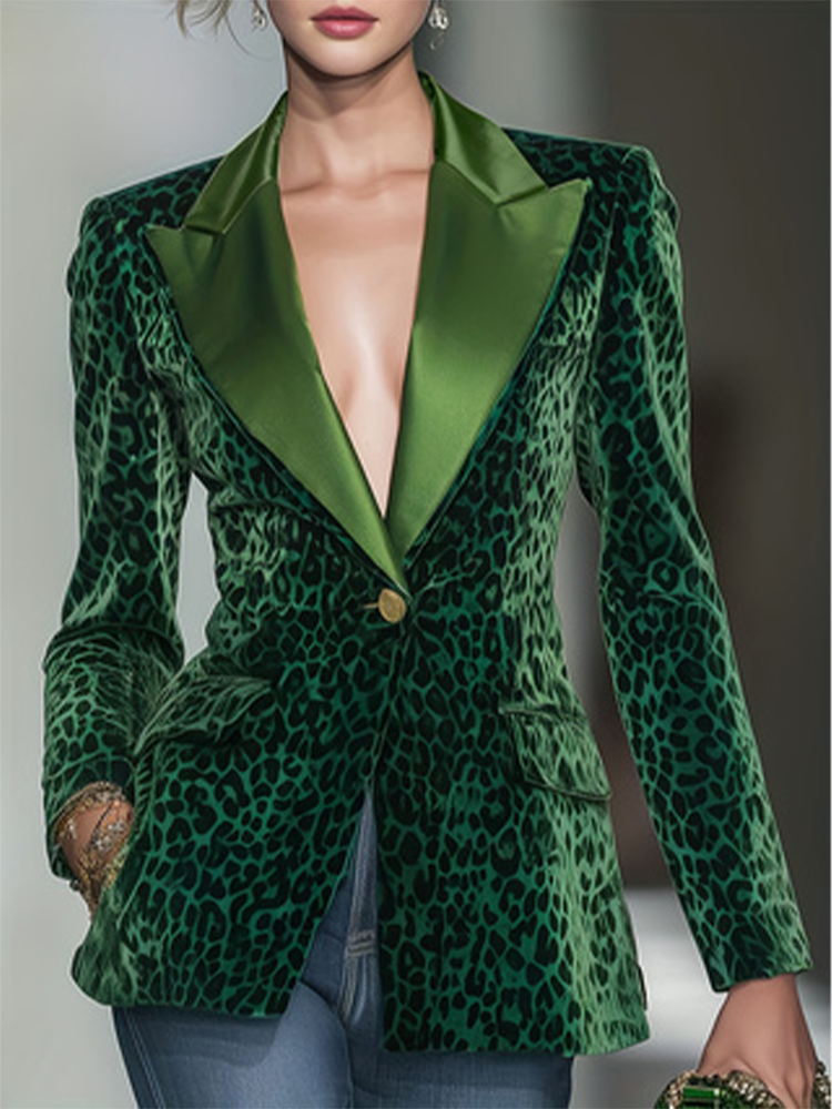 ファッション女性用レオパードプリントスリムベルベットブレザー - Velvet Blazer Vintage のレビューと価格