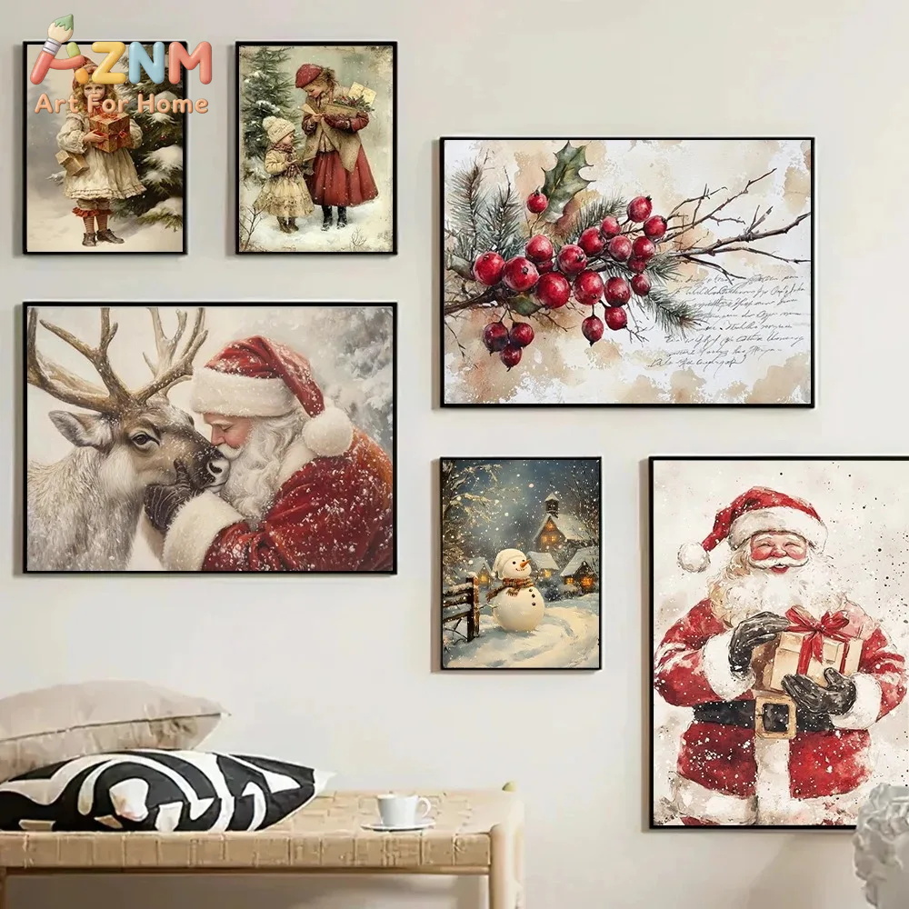 ヴィンテージクリスマスポスタープリント リビングルーム用 冬 - Vintage Fashion Wall Art のレビューと価格