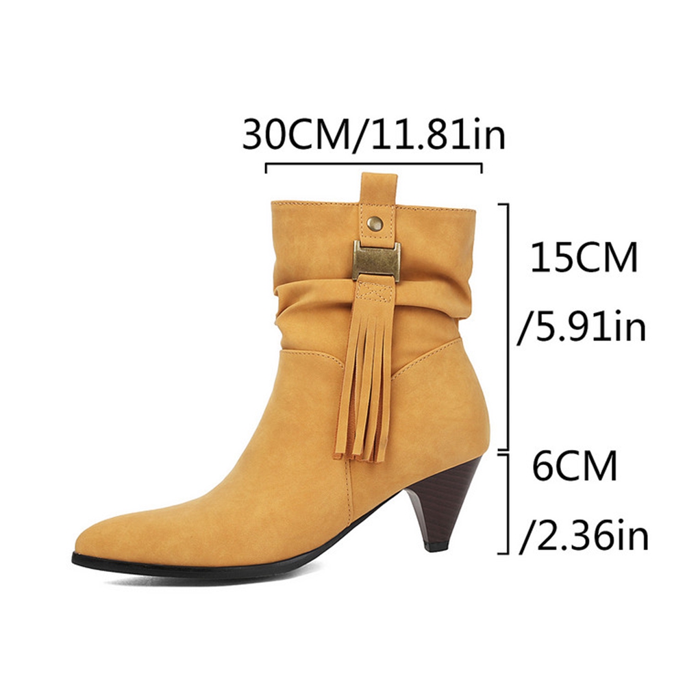 レディース、ポインテッドトゥ、アンクルブーツ、タッセル装飾、 - Vintage Fashion Plus Size のレビューと価格
