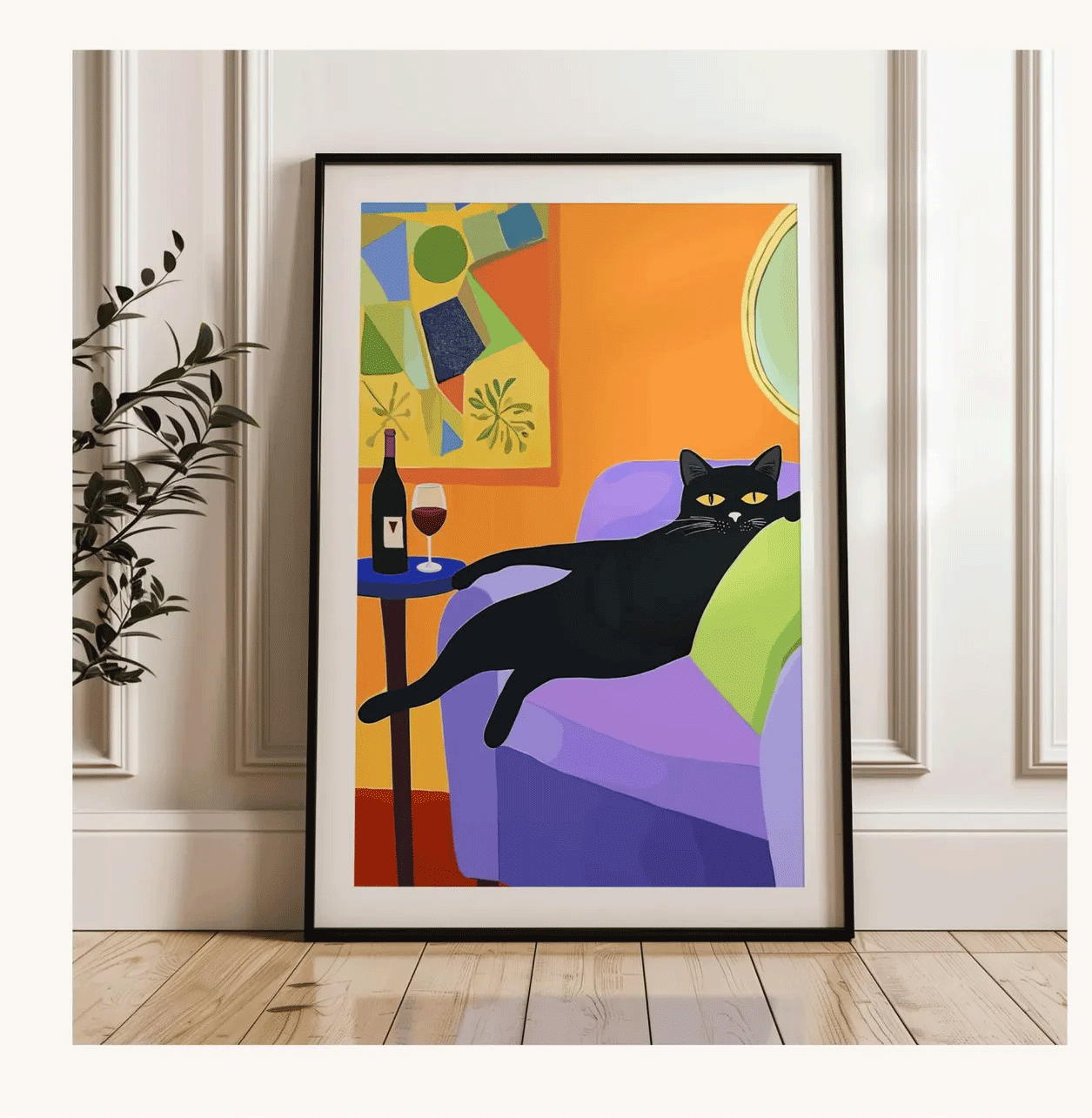 レトロな黒猫ワインウォールアートバーカート装飾カクテルアート - Vintage Fashion Wall Art のレビューと価格