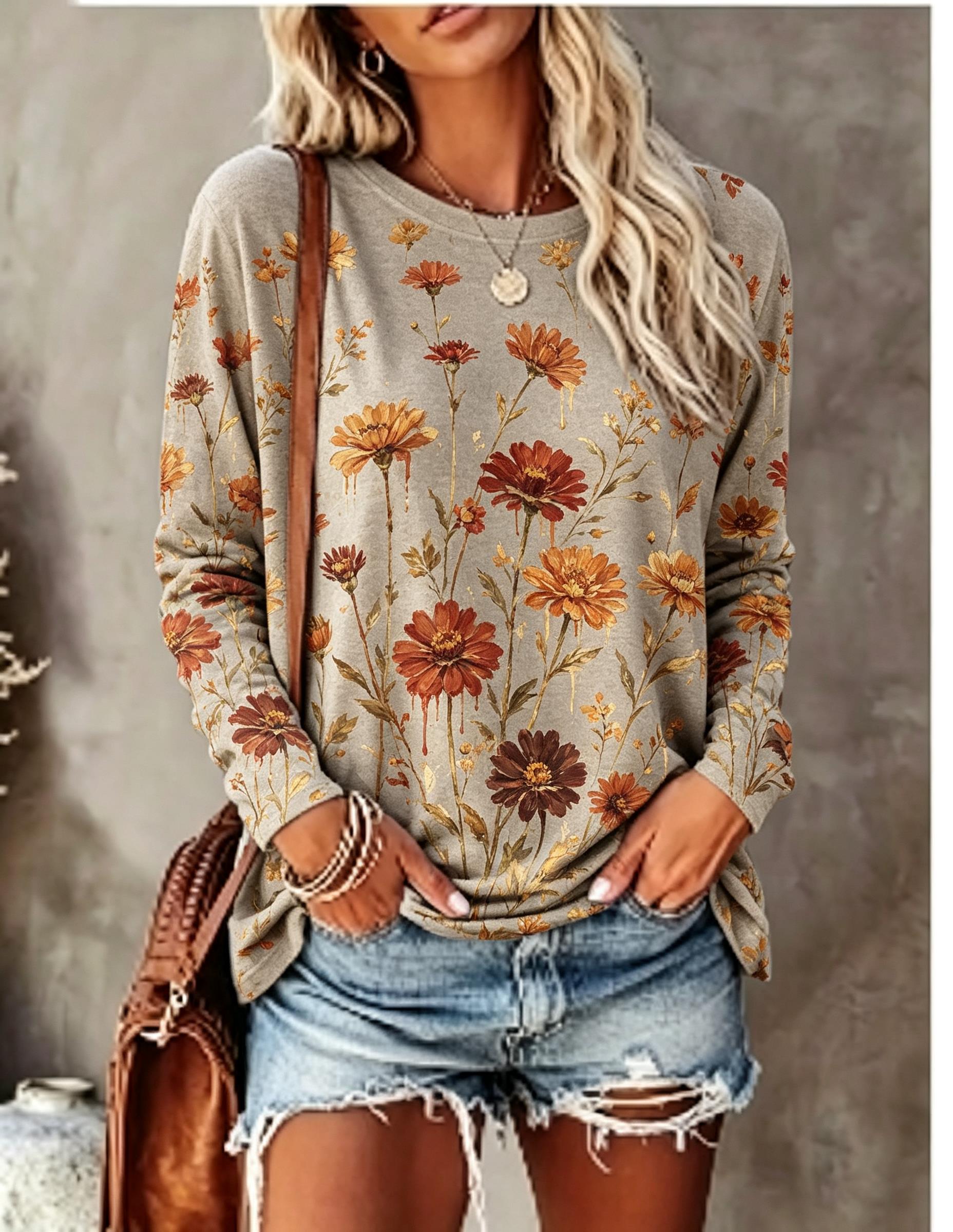 レディース長袖Tシャツ 油絵 アイリス 花柄 ヴィンテージ  - Printed Floral Shirt のレビューと価格