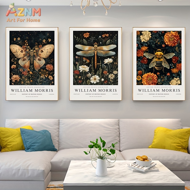 ウィリアムモリスヴィンテージ植物昆虫キャンバスウォールアート - Vintage Fashion Wall Art のレビューと価格