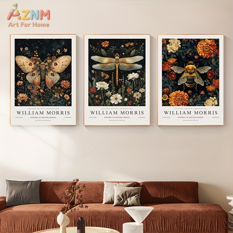 ウィリアムモリスヴィンテージ植物昆虫キャンバスウォールアート - Vintage Fashion Wall Art のレビューと価格