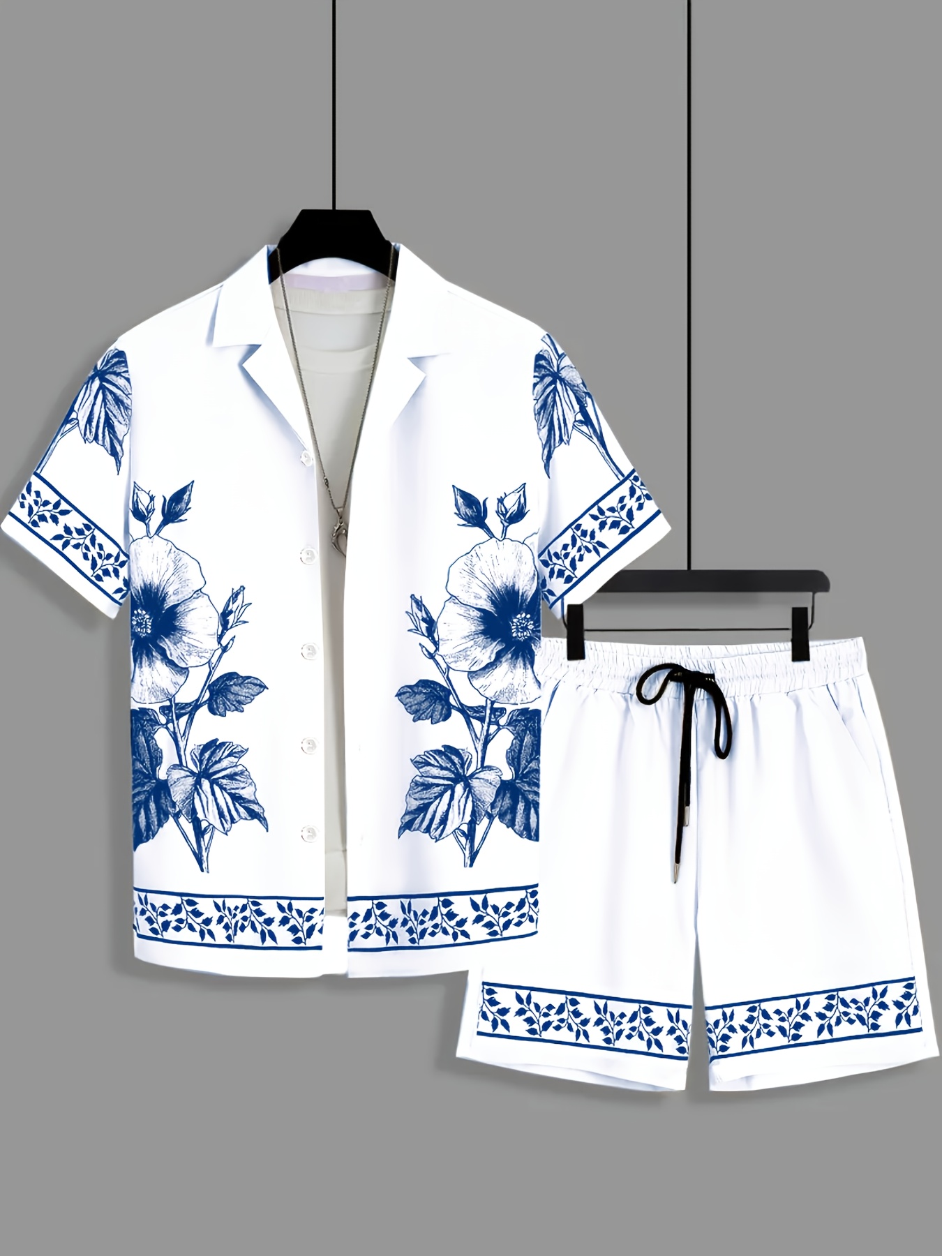 メンズ ルーズ ツーピース セット スケッチ 花柄ボーダー  - Printed Floral Shirt のレビューと価格