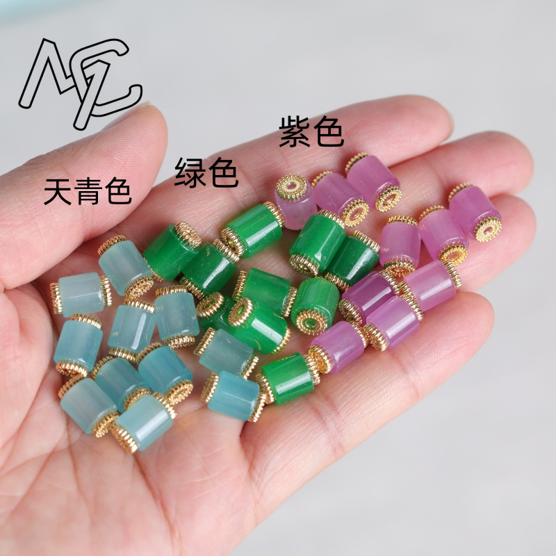 10 個天然三色翡翠バケットビーズ DIY スペーサー宝石フ - Vintage Fashion のレビューと価格