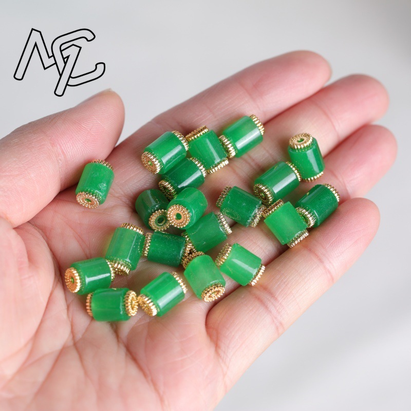10 個天然三色翡翠バケットビーズ DIY スペーサー宝石フ - Vintage Fashion のレビューと価格