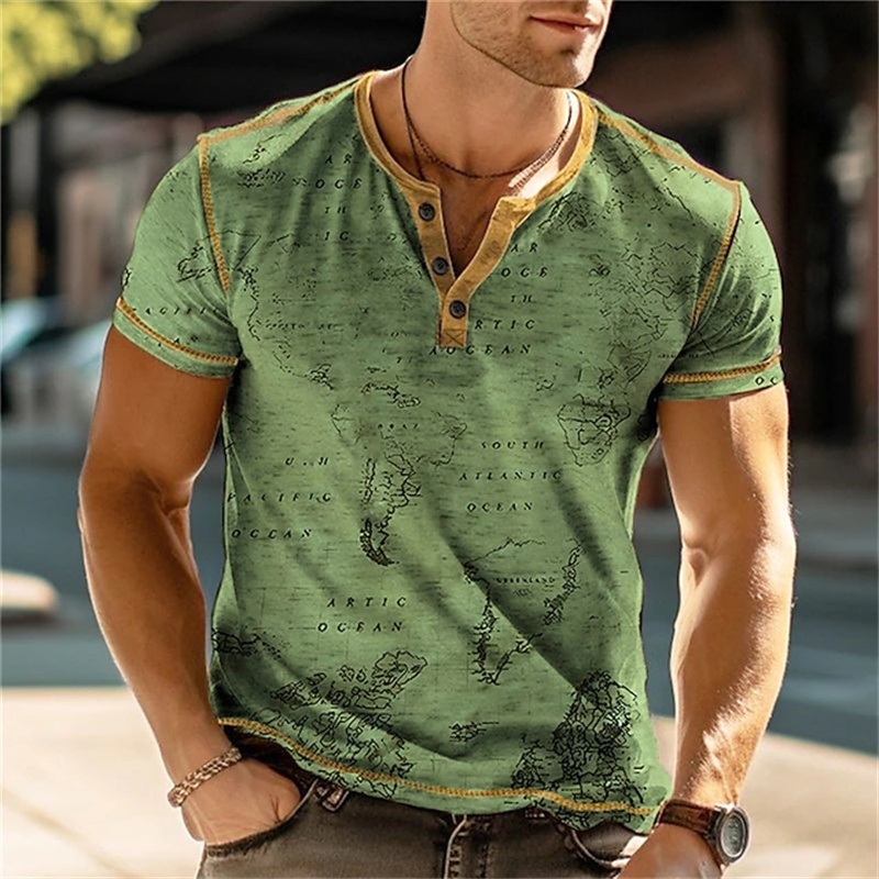 メンズヘンリーシャツ 面白い3DプリントTシャツ ストリート - Vintage Fashion For Men のレビューと価格