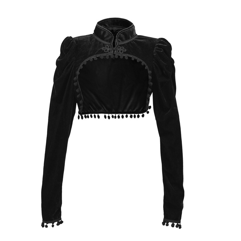 フランネルタッセルスタンドカラー超短い中世スチームパンクジャ - Velvet Blazer Vintage のレビューと価格