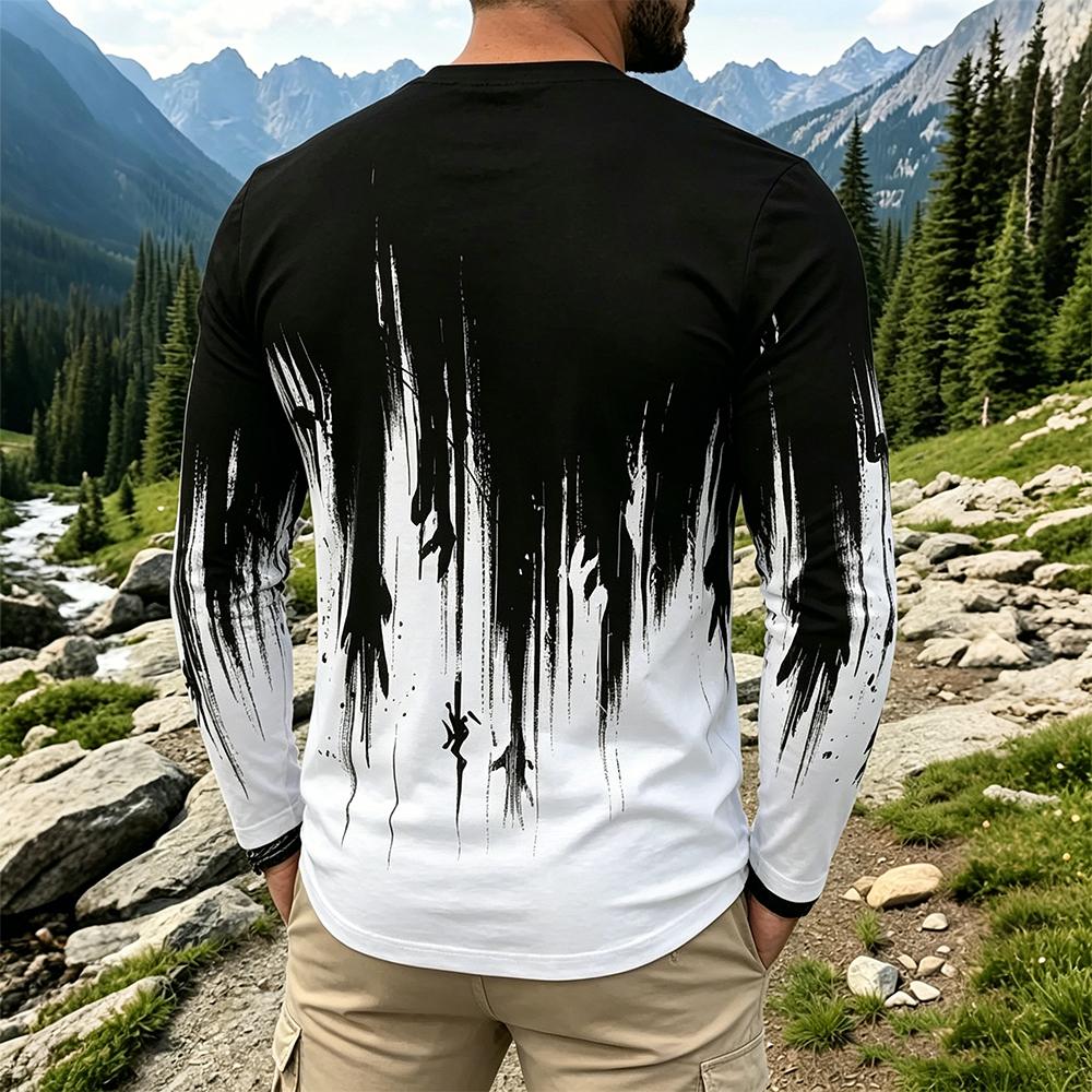 メンズグラデーションインクスプラッシュ長袖Tシャツカジュアル - Vintage Fashion For Men のレビューと価格